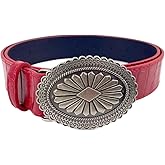 RUIFUU Red Leather Belt for Women, Western Cowgirls Belts Ladies Y2K Country Waist Belt for Pants Jeans Dress Cowboy Cowgirls Belt