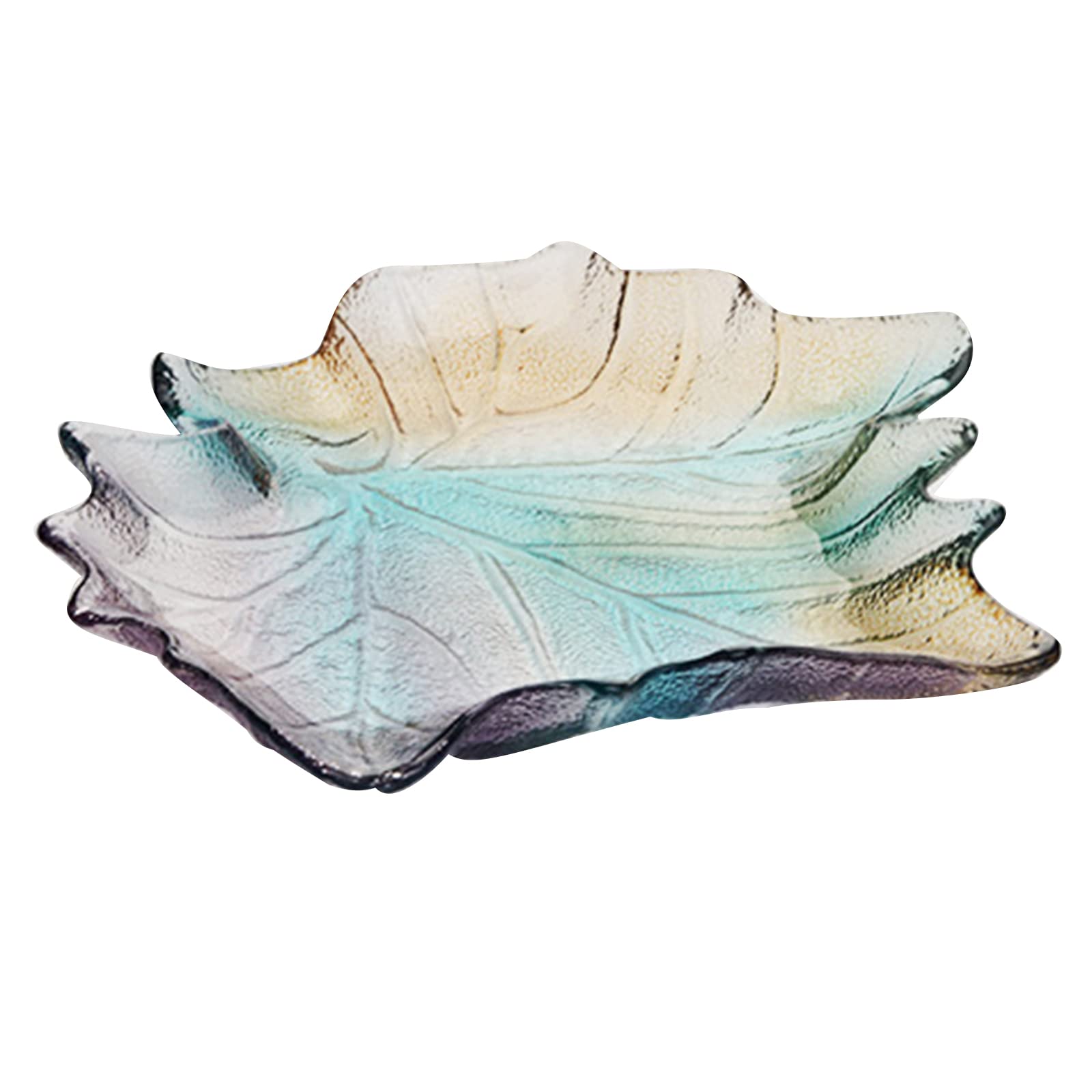 soulnioi Fruit Plate Snack Dessert Plate Glass Crystal Plate Clear Serving Plate Multipurpose Tray Leaf Shaped Dinner Plate Wedding Candy Plate Decorative Plate for Home Office Party 21cm-Colorful