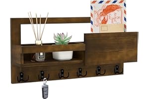 Luban Nese Key Holder Wall Mounted, Farmhouse Key Hanger Key Rack with Shelf for Entryway, Mail Organizer with Key Hook, Includes Free Picture Frame, Rustic Brown