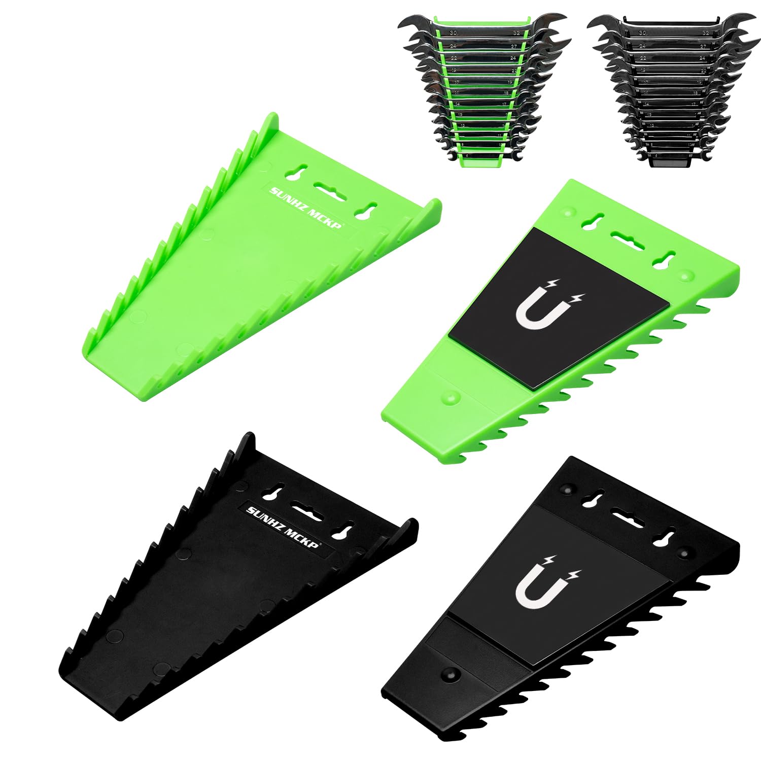 Photo 1 of SUNHZMCKP 4 Pack Wrench Organizer for Toolboxes, Magnetic Wrench Rack Tool Trays, Wrench Holder up to 48 wrenches SAE (1/4" - 1/16") and Metric (6 mm - 24 mm)
