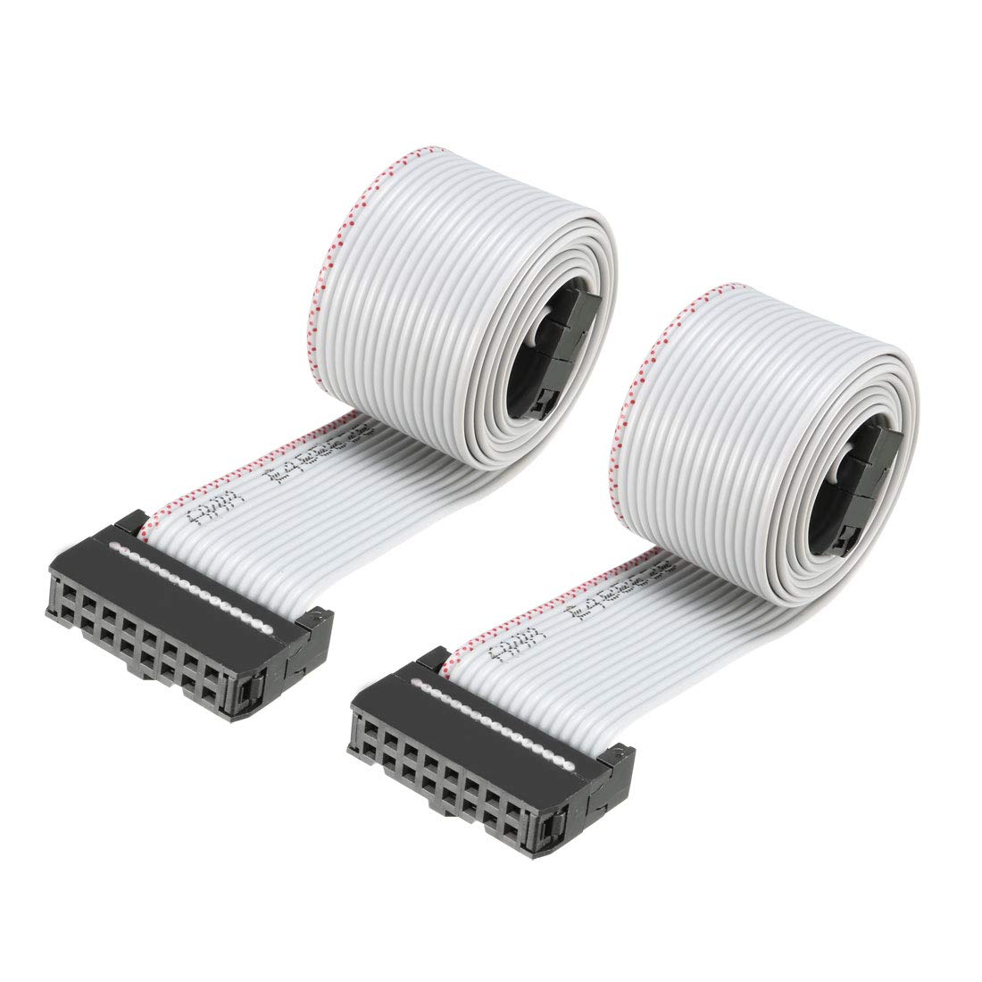 sourcing map IDC Gray Wire Flat Ribbon Cable 16 Pins 60cm Length 2.54mm Pitch 2pcs Type-C