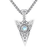 Adnix Arrowhead Necklace Men 925 Sterling Silver Arrow Celtic Moonstone/Turquoise/Opal Viking Necklace Men's Pendant Runes Viking Necklace Celtic Jewelry for Men Son Teens Women