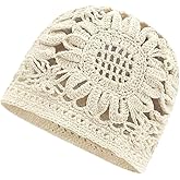 Pemilosci Handmade Crochet Beanie Sun Summer Hat Skull Cap for Women Lace Beach Hat Lightweight