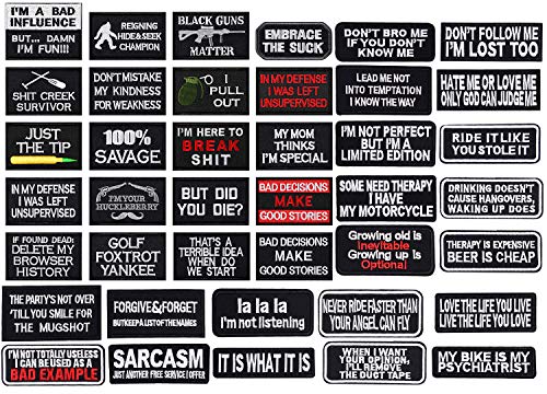 GOTONE 40pcs Assorted Iron on Word Patches for Motorcycle Biker Vest, Tactical Morale Embroidery Military Patch Appliques Sew on for Backpacks Jean Jackets Bicycle Bags