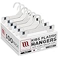 Mainetti 1004 White Kids Plastic Hangers - 100 Pack with Sturdy Plastic, Great for Pants/Skirts/Slacks/Bottoms, 8-Inch