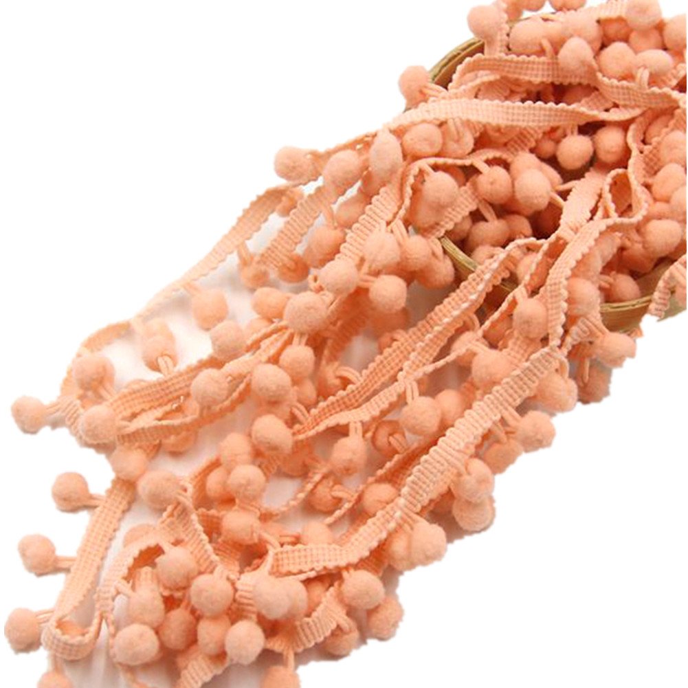 60ft Pom Poms Fringe Ball Trim Sewing Ribbon Embroidered Lace Tassel Applique for Clothing Accessories Pillow Bedding Quilting Crafts Supplies (Misty Rose)