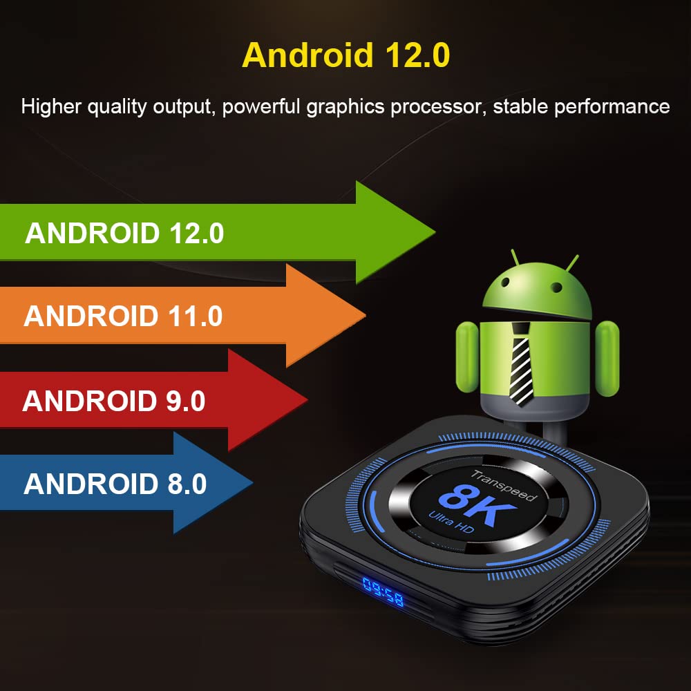 Android TV Box 12.0 2GB 16GB Support 8K Dual-WiFi 2.4G 5.8G TV Box Android H618 Chipset with HDR10 BT4.0 USB 2.0 3D Ethernet with Mini Backlit Keyboard