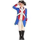 Boys Revolutionary War Child Costume, Founding Father Outfit with Jacket, Pants, and Hat for Halloween & Pretend Play