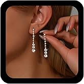 Xduargs Boho Rhinestone Tassel Earrings Crystal Chandelier Drop Earrings Shiny Long Tassel Earring Wedding Cz Chandeliers Dangle Earring for Women(Gold)