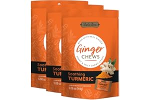 Bali's Best Ginger Chews, Soothing Turmeric Flavor, 5.08 Oz (Pack of 3), Individually Wrapped Soft Candy, Made with 100% Real Ginger, Digestive Health Support, Upset Stomach Relief, Halal