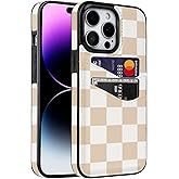 Obbii for iPhone 14 Pro Max 6.7 inch Case with Card Holder Soft Leather Wallet Case Protective Shockproof Hard Cover for Women Man (Checkerboard, iPhone 14 Pro Max 6.7 inch)