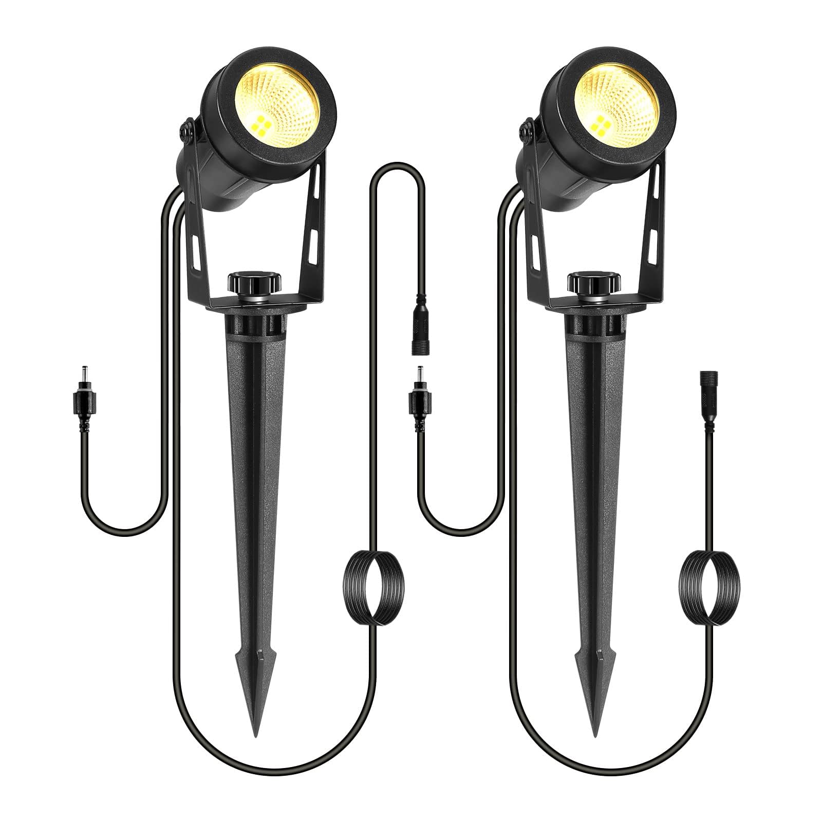 GreenClick 2 Pack Garden Spotlights with 3m Wiring Cable, No Plug, Extension Lamps Warm White Garden Spike Lights