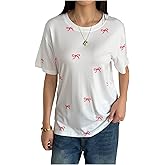 SHENHE Women's Bow Shirt Graphic Crew Neck Tee Short Sleeve Summer Coquette Aesthetic Top