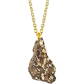 Gemimpression Handmade Pendant Necklace – Natural Raw Pyrite – Protection & Abundance – Gold Plated – Dainty Dangle Style – 18 Inch Adjustable Chain – Christmas Gift