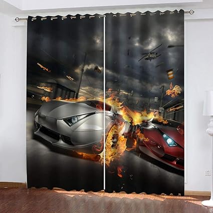 shkdif Cortinas Opacas 3D Coche Deportivo Llama,Cortina Opaca Cortinas