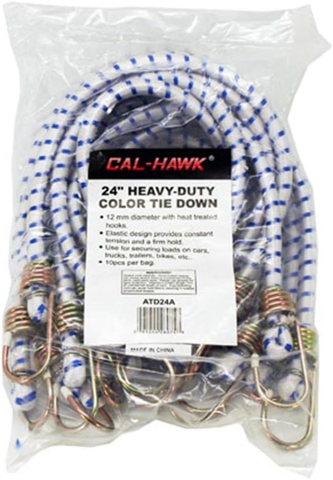 Cal Hawk Tools ATD24A 24" White Bungee Tie Down (10 Piece)