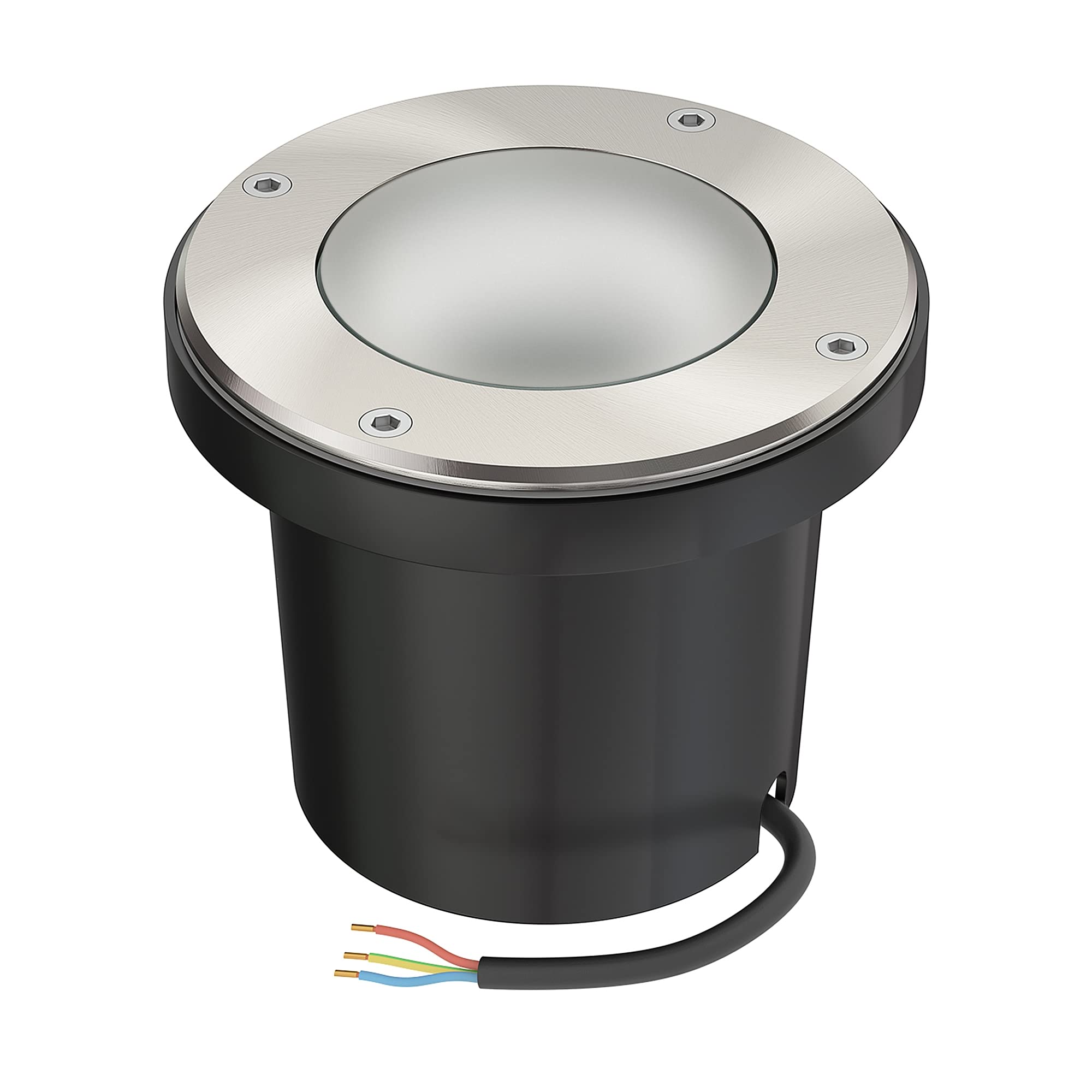 ledscom.de Recessed Floor Light BOFU for Outdoors, IP67, swivelling, Stainless Steel, Round, 150mm Ø, 1x GU10 max. 15W, Frosted Glass