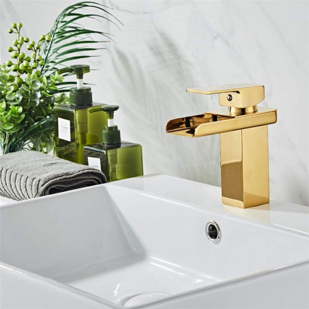 WRYZDQ Crane Gold Color Waterfall Faucet Sink Mixer Tap Vanity Hot Cold Water Bathroom Faucets Single Handle Basin Faucet
