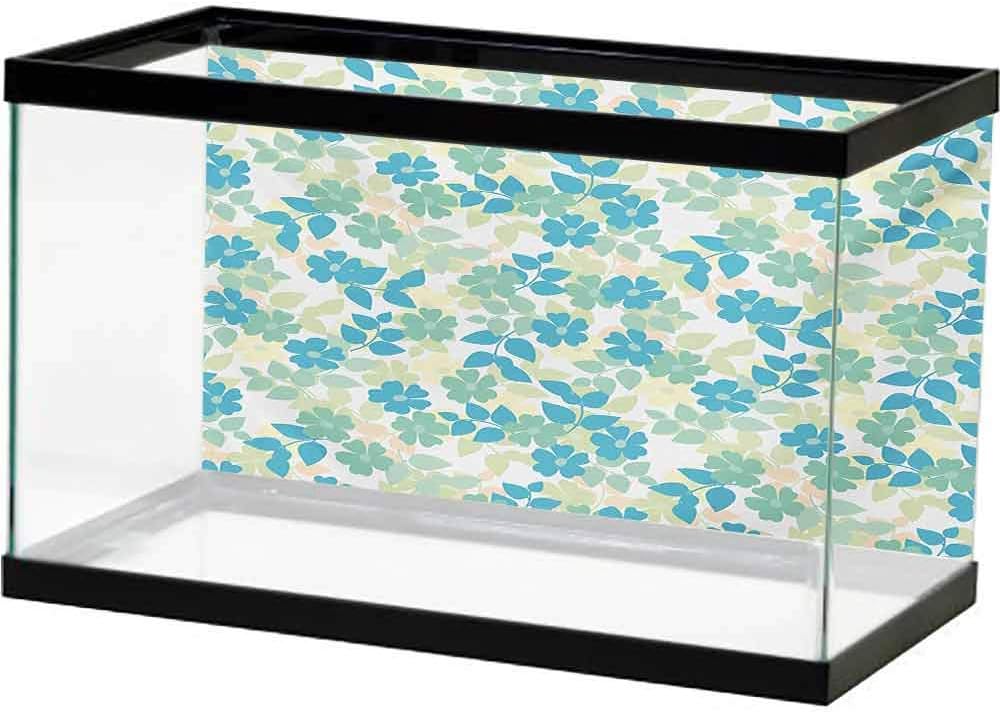 bybyhome HD Aquarium Background Flower,Flower Garden in Nature Artwork with Leaves Royal Mallows in The Spring Print,White and Green Decorate Fish Tank