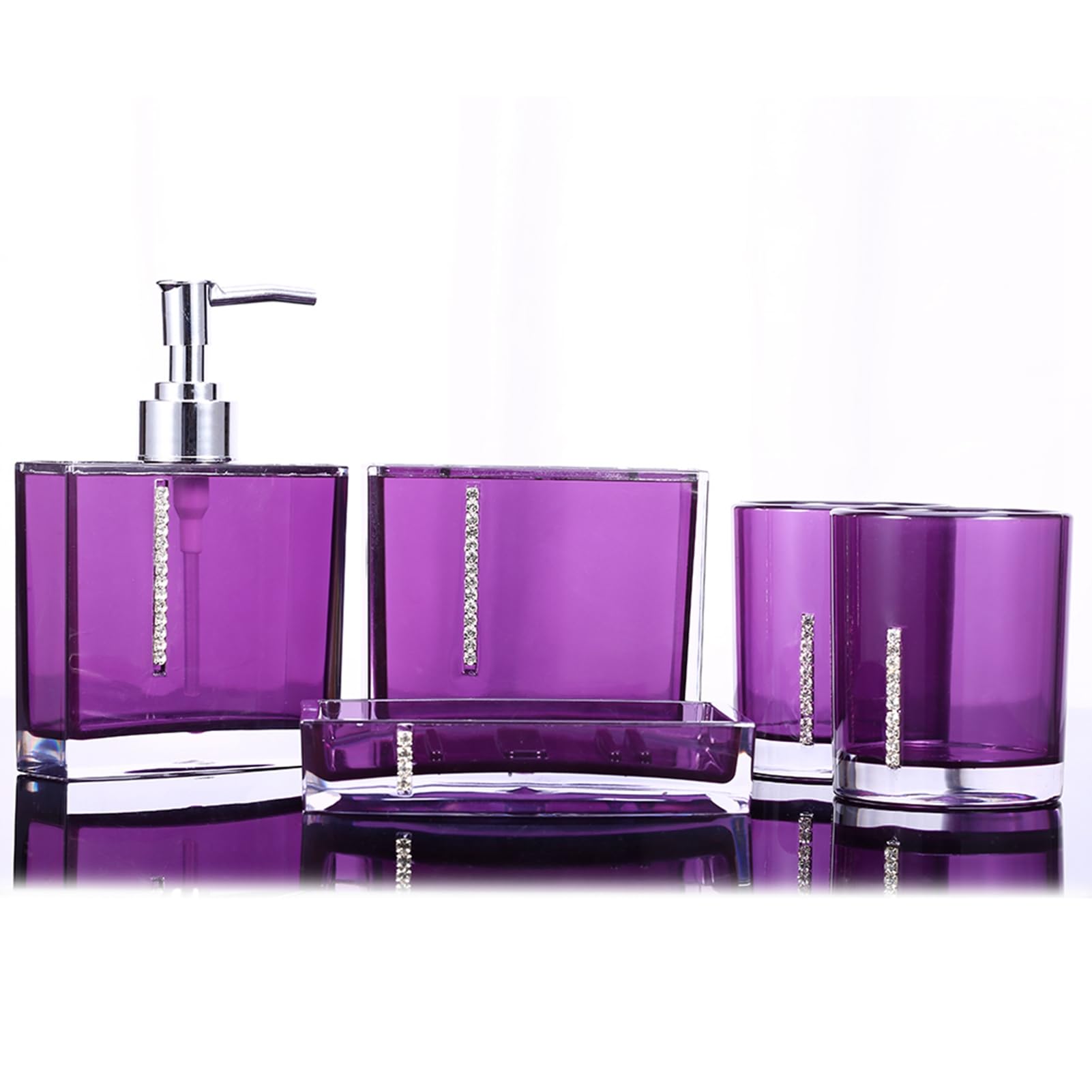 Acrylic Purple 5Pc Bathroom Accessories Set - Soap Dish, Bath Cup, Bottle, Toothbrush Holder