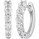 14K Gold Plated 925 Sterling Silve 1.40 CT Round Cut Lab Grown Diamond Prong Set Graduation Huggie Earrings - Small Hoop Earrings for Women (Color: FG, Clarity: VS)