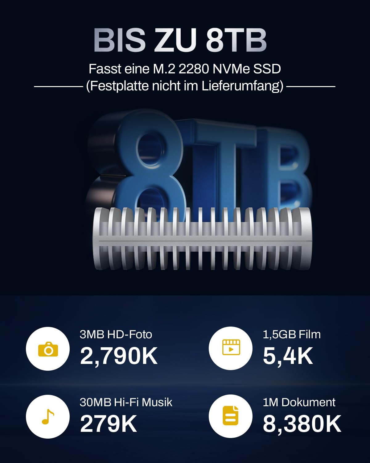 TERRAMASTER D1 SSD Plus 40Gbps M.2 NVMe SSD Gehäuse - Aluminium M.2 Gehäuse USB Typ-C, Kompatibel mit USB 4/3.2/3.1/3.0/2.0, Thunderbolt 5/4/3, Mobile App für Datensicherung inklusive (Diskless) 9