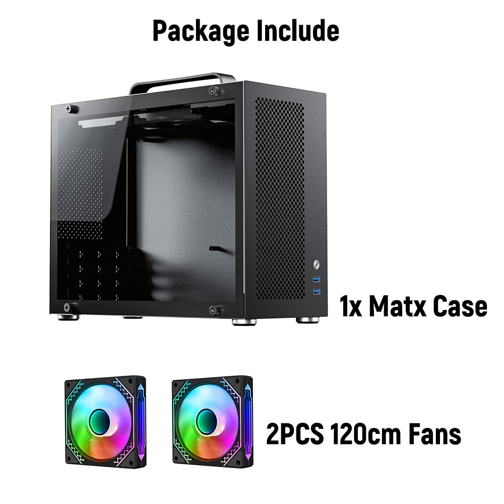 Micro ATX Case, MATX PC Case for ITX MATX Motherboard, 2X 120mm ARGB Fans Preinstalled, Tempered Glass, Fully Ventilated Airflow, Mini PC Case with USB3.0