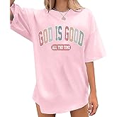 Lubpow Christian Shirts for Women Oversized God is Good Shirt Religious Jesus Faith Inspirational Tshirt Bible Verse Tee Top