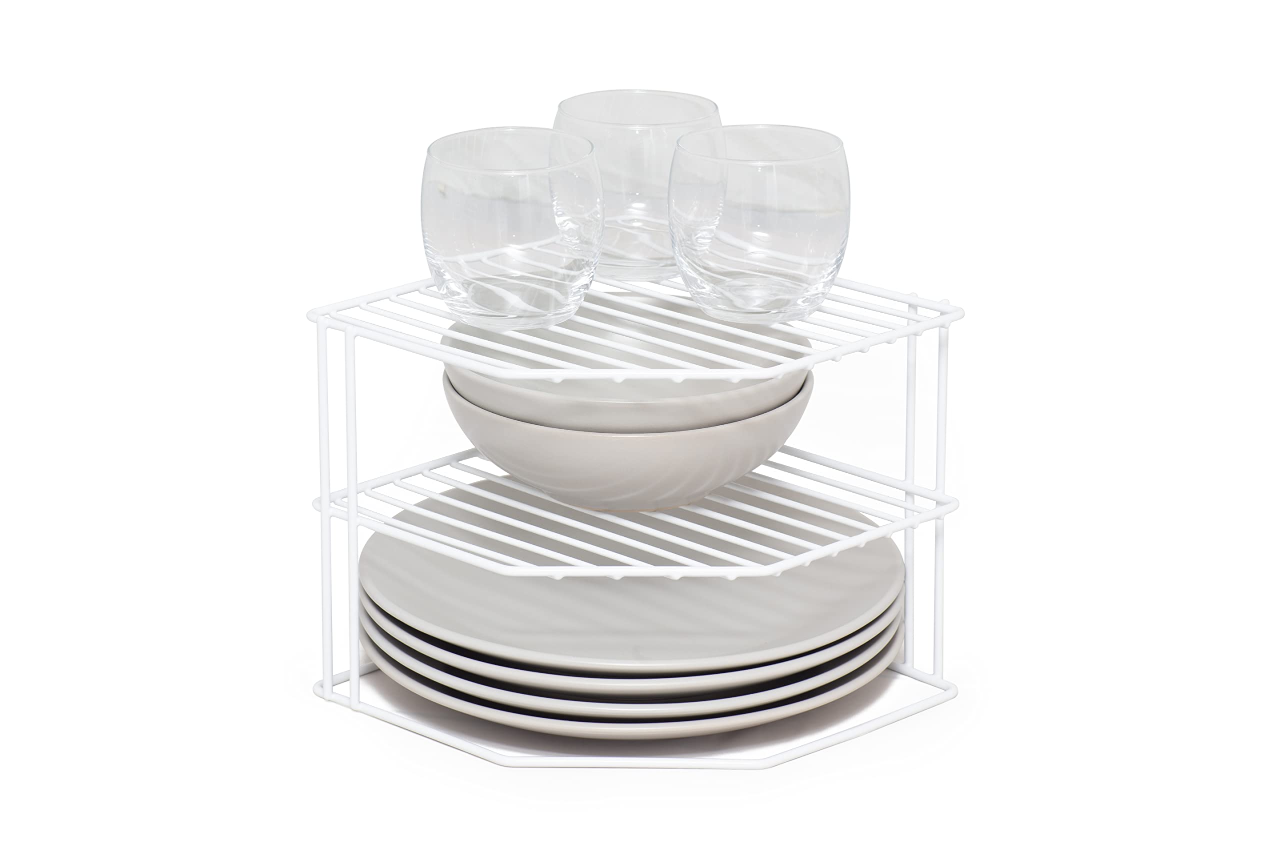 simplywire – 3 Tier Plate Rack - Kitchen Cupboard Organiser – White Plastic Coated Steel
