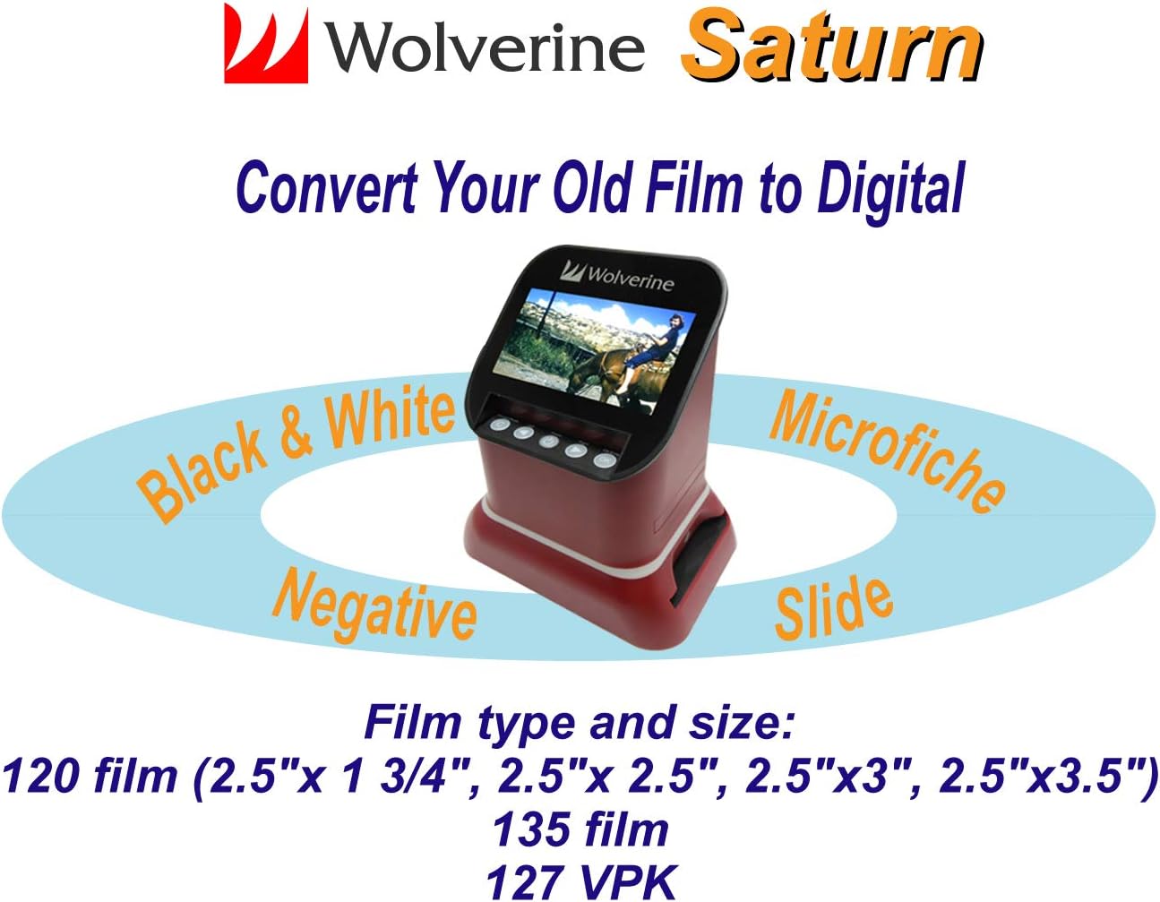 Wolverine F2D Saturn Digital Film & Slide Scanner - Converts 120 Medium Format, 127 Film, Microfiche, 35mm Negatives & Slides to Digital JPEG - Large 4.3" LCD w/HDMI Output (Red): Electronics