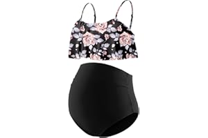 DEBELLY Maternity Bikini Set Two Piece Swimsuit Ruffle Women Bathing Suits High Waist Vintage Pregnancy Swimwear