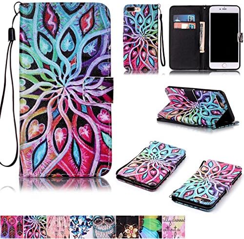iPhone 7 Plus Case,iPhone 8 Plus Case,Firefish [Kickstand Feature] Durable Leather Flip Folio Wallet Case with Card Slot and Anti-scratch Protective Cover for Apple iPhone 7 Plus-Spread Flower