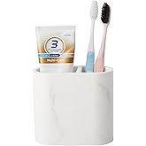Diatomite Toothbrush Holders for Bathrooms, Electric Tooth Brush and Toothpaste Holder for Bathroom Countertop, Marble White Bathroom Accessories, 2 Slots Toothbrush Organizer