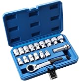 17-Piece Pass Through Socket Set with 72-Tooth Ratchet Wrench, Metric Sockets 10mm to 24mm, 1/2" and 3/8" Adapters, Extension Socket