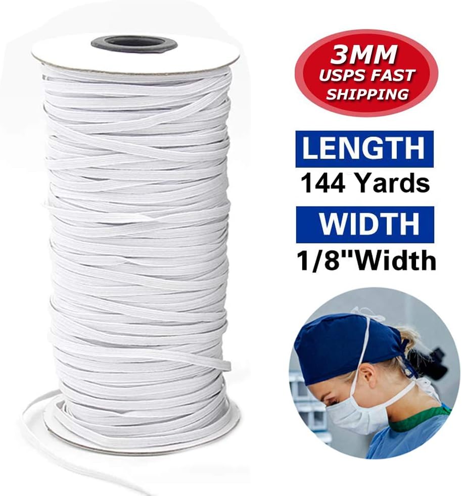 SIBOTER 1/8 inch Braided Elastic Cord Heavy Stretch String Braided Elastic Band/Elastic Rope 144 Yard Sewing Elastic Spool for Jewellery Making, Beading