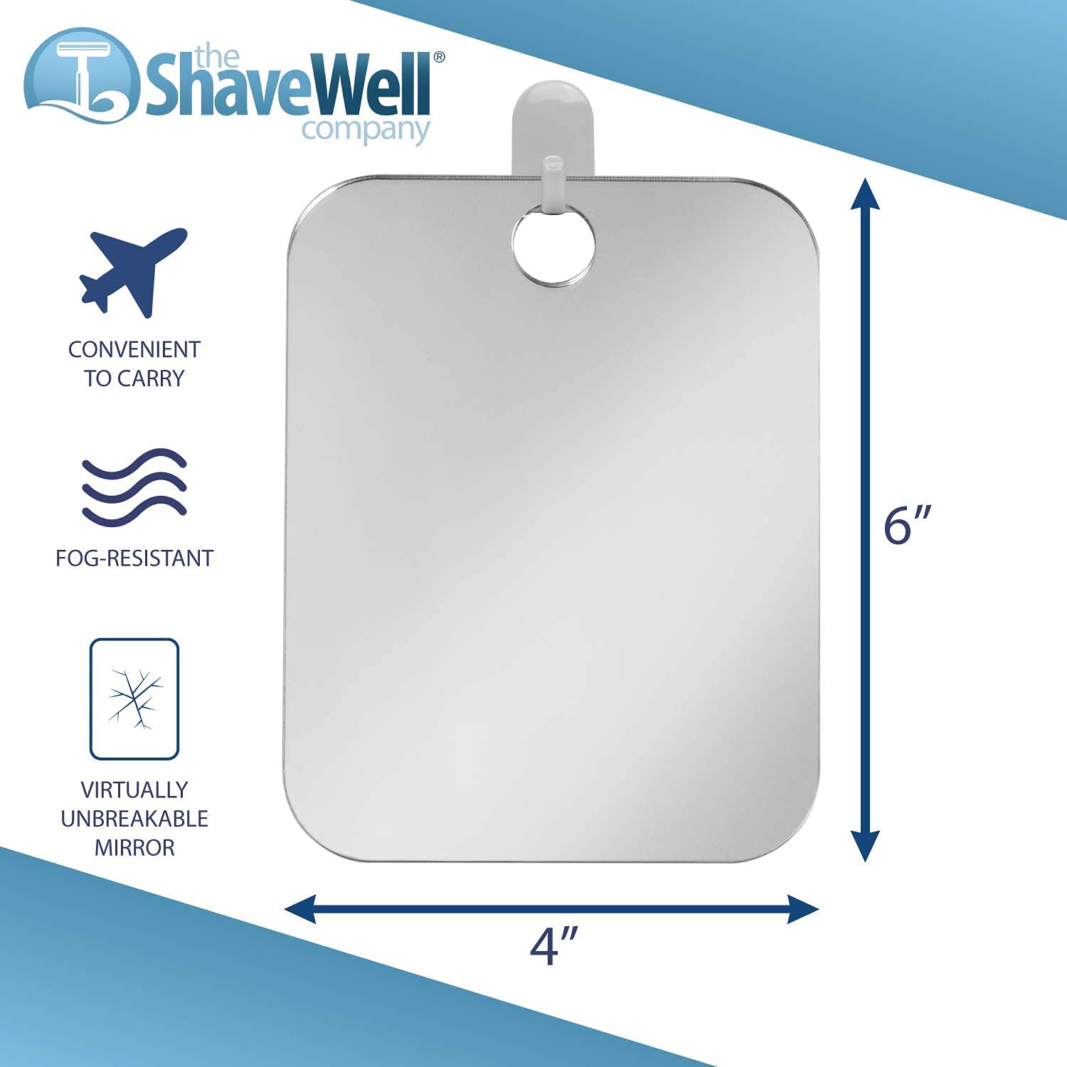 Shave Well Original Anti-Fog Shaving Mirror | Fogless Hanging Bathroom Shower Mirror with Handheld Option for Men and Women | Includes Long-Lasting Removable Adhesive Hook for Wall