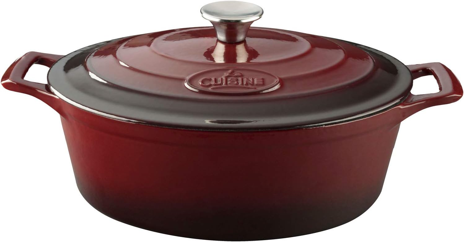 La Cuisine 4.75 Qt Enameled Cast Iron Oval Covered Dutch Oven Red