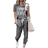 PRETTYGARDEN Women's Two Piece Lounge Sets 2026 Spring Summer Jogger Pants Vacation Outfits Travel Airplane Matching Clothes