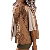 Veatzaer Womens Puffer Vest Cropped Quilted Stand Collar Lightweight Jacket Sleeveless Button Down Tops