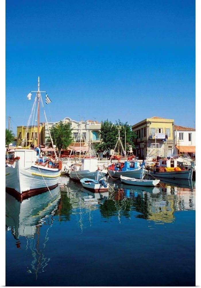 Amazon Com Greatbigcanvas Boats Docked At A Harbor Limnos Greece Fine Art Poster Print Ships Boats Home Decor Artwork Everything Else