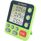 Dual Digital Timer for Kitchen Cooking, 3 Channels Count Down/Up Triple Timer for Kids, Presets Memory Large Display &amp; Magnetic Back Adjustable Alarm Volume, Suit for Kids Teachers Studying, Green