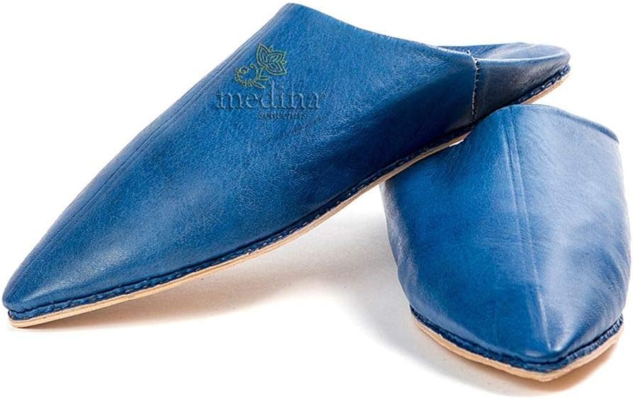 Medina Souvenirs Man and Woman Slipper Traditional Blue Jeans, Pointed Out Marrakech Babouche Slippers Stitched Hand - 9