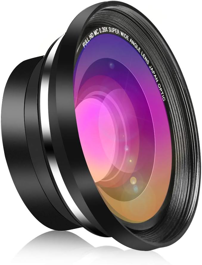 RegeMoudal HD Super Wide Angle Lens 37MM 0.39X Conversion with Macro Close-up Attachment Professional Two Dedicated Lens Covers Lens Pouch Cleaning Cloth for Digital Video Camcorder