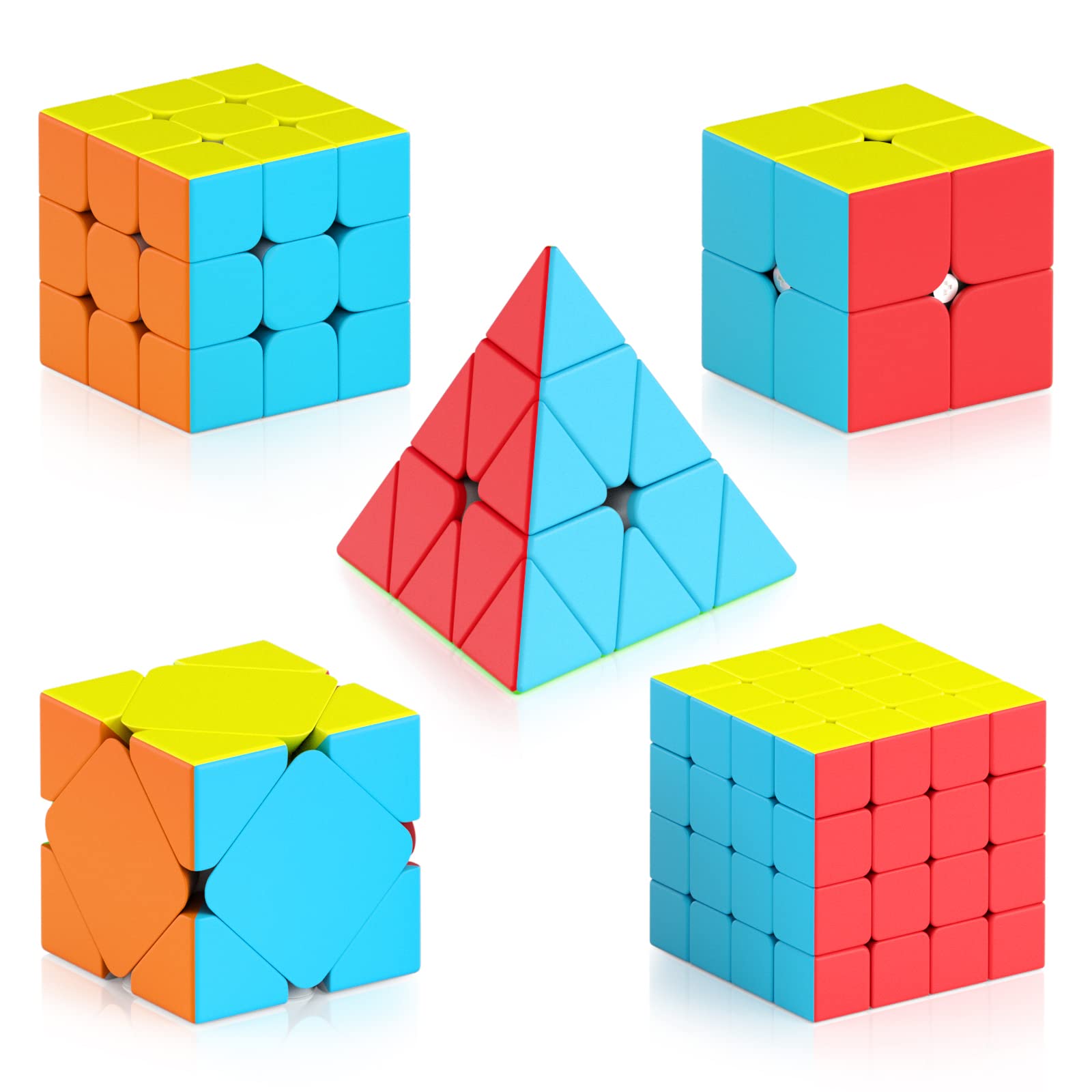 Vdealen Speed Cube Set, Magic Cube Pack of 2x2 3x3 4x4 Pyramid Skewb Stickerless Puzzle Cube Bundle, Christmas Birthday Party Toy Gifts for Kids Teens Adults (5 Pack)