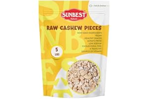 Sunbest Natural Raw Cashew Halves & Pieces, 5 lbs – Unsalted & Unroasted – Bulk Cashews to Eat – For Party Snacks, Baking & Topping – Rich in Plant-Based Protein & Fiber (80 oz)