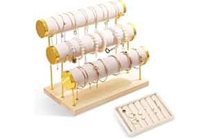 3 Tier Bracelet Holder Display, Jewelry Holder - Beige Velvet, Detachable, Jewelry Organizer Stand for Bracelet, Necklace, Wa