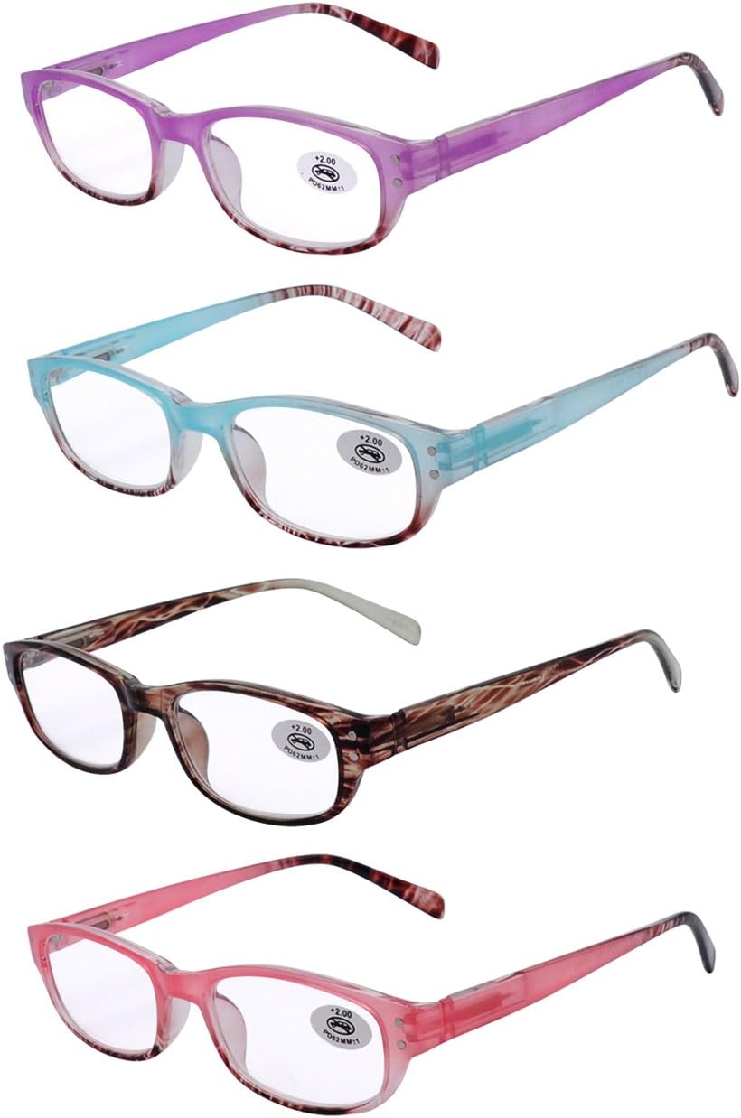 AMILLET Reading Glasses for Women 4-Pack Fashion Ladies Spring Hinges Pattern Stylish Readers (+3.0 4 Color Mixed）