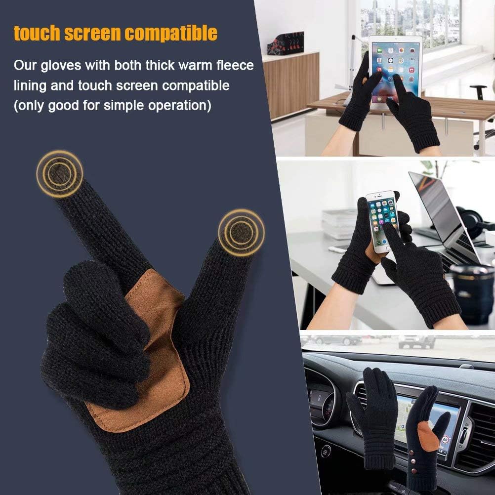 Winter Wool Warm Gloves For Women, Anti-Slip Knit Touchscreen Thermal Cuff Snow Driving Gloves With Thick Thinsulate Lining (Black) at  Women’s Clothing store