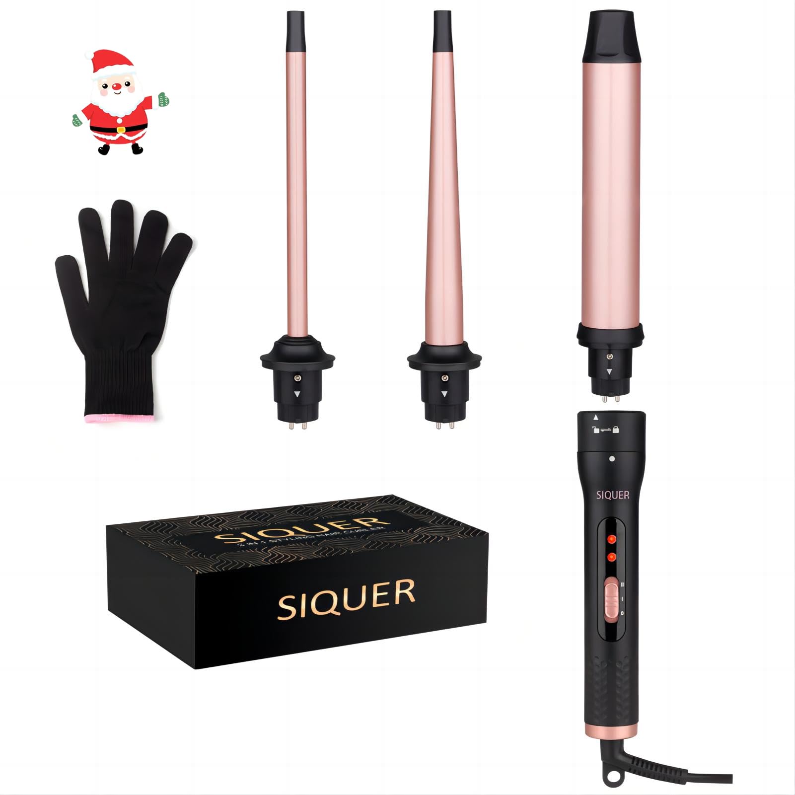 Photo 1 of 3 in 1 Curling Wand Set - SIQUER Hair Waver Curling Iron for Women with 3 Interchangeable Ceramic Beach Waves Wands 1/2 Inch to 1 1/4 Inch Fast Heating Up Hair Curler with Box (Rose, Black)