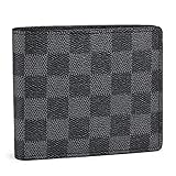 Slim Bifold Checkered Leather Wallet | Classic Minimalist Style | with ID Window/Card Case/Bill Holder | for Men and Women (black)